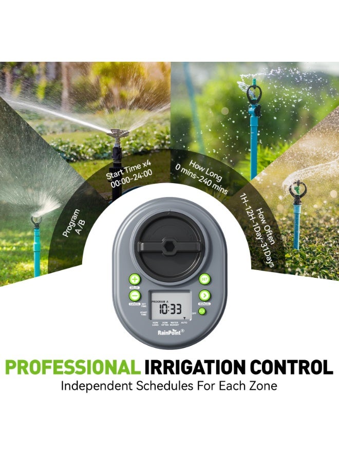 RAINPOINT 4-Zone Irrigation Controller for Large Garden – Standalone Water Timer, Manual Watering, Next Irrigation Reminder, IP68 Waterproof, Low Voltage Alert - Image 2